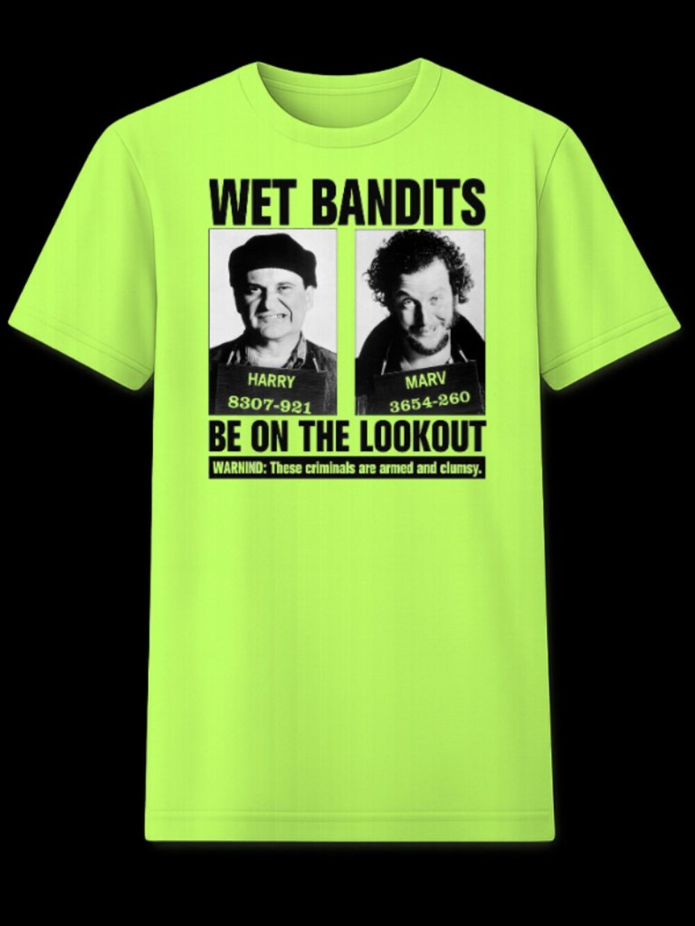Men 2x fluorescent green "Wet Bandits" t-shirt
